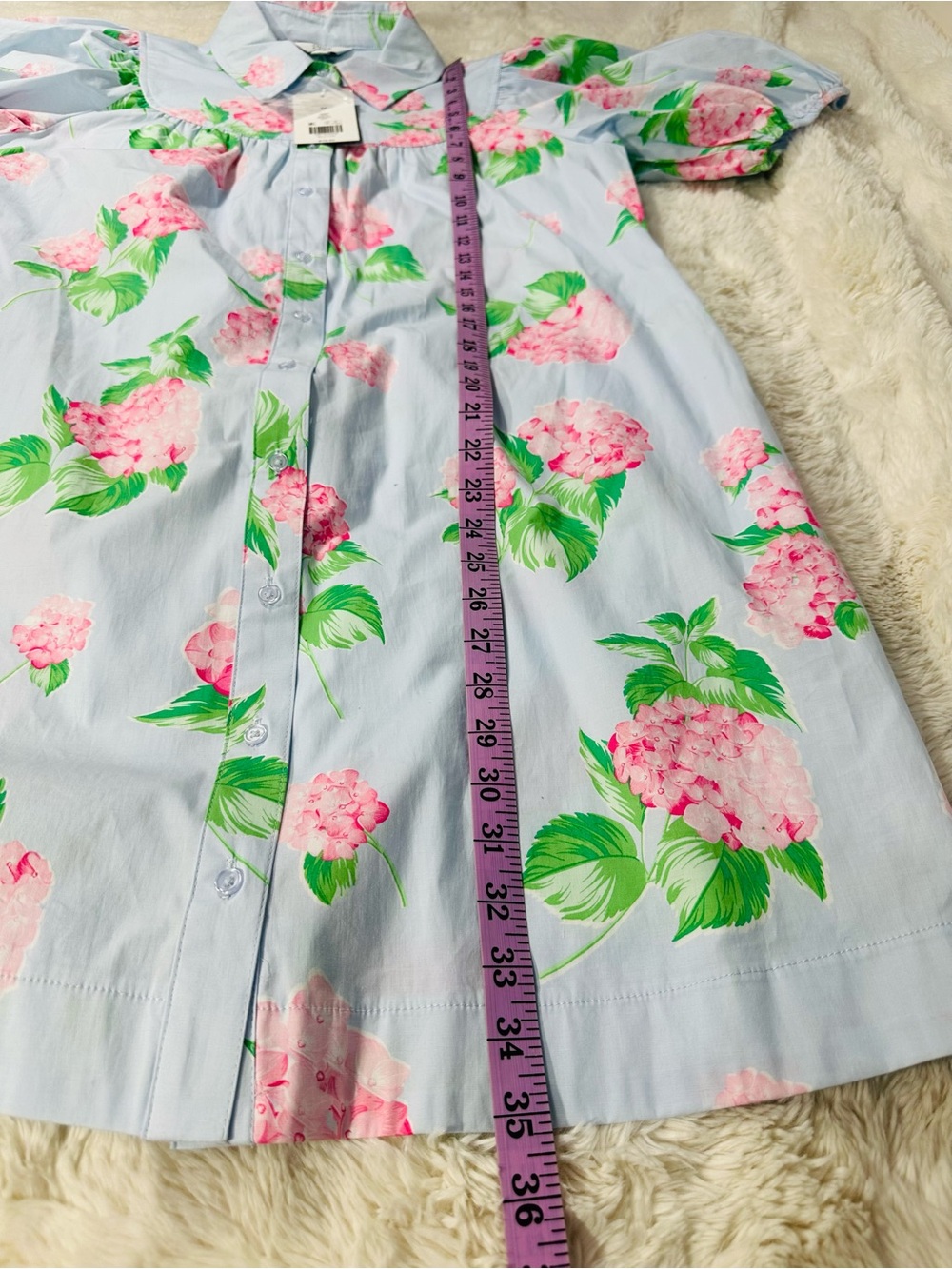 Crown & Ivy Hydrangea Shirt Dress Mini Medium New Cottagecore Cotton Puff Selves - Picture 5 of 6